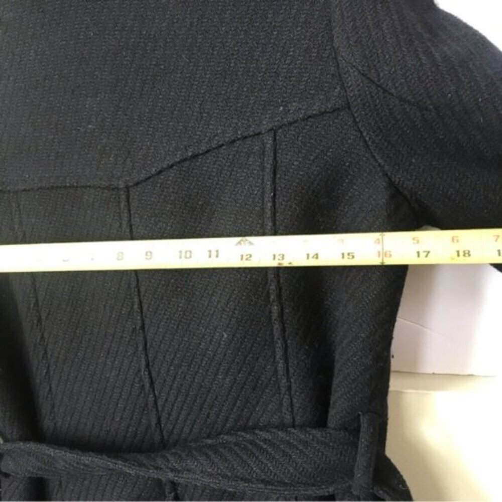 2 Xpose Boucle Pea Belted Coat Removable Fur Collar Pockets Texture Wool Short L - Picture 14 of 16